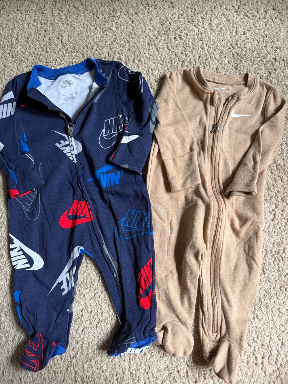 2 Nike Zip up sleep and play footies size 3 months